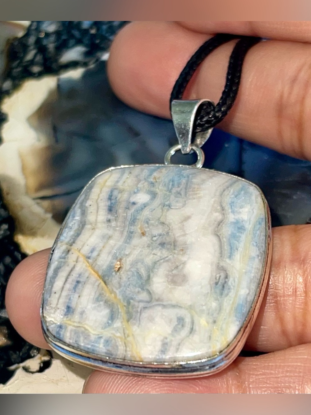 Blue Scheelite Crystal Pendant 1 7/8”